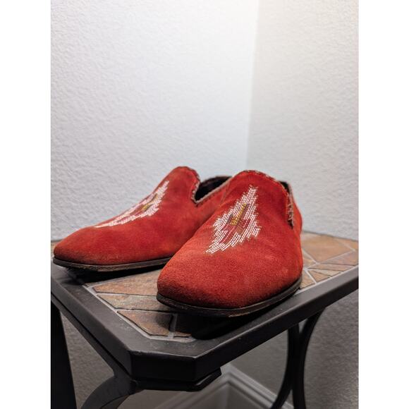 Donald J Pliner Red Suede Embroidered Smoking Slippers 9 Italy Unique Aztec main image 4